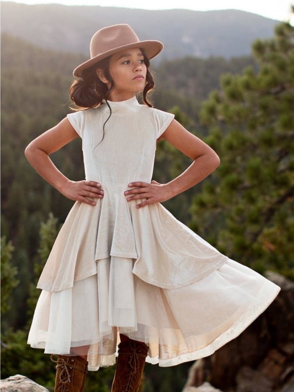 Joyfolie Babette Cream Velvet Tulle High Low Girls Dress Size 12 NWT